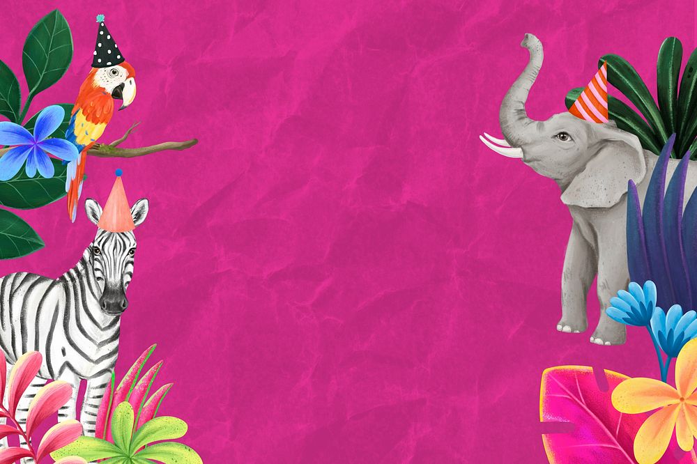 Animal party border background, pink design