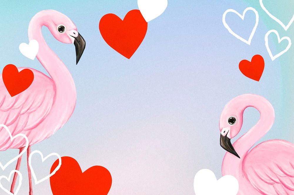 Cute flamingo border background, heart design