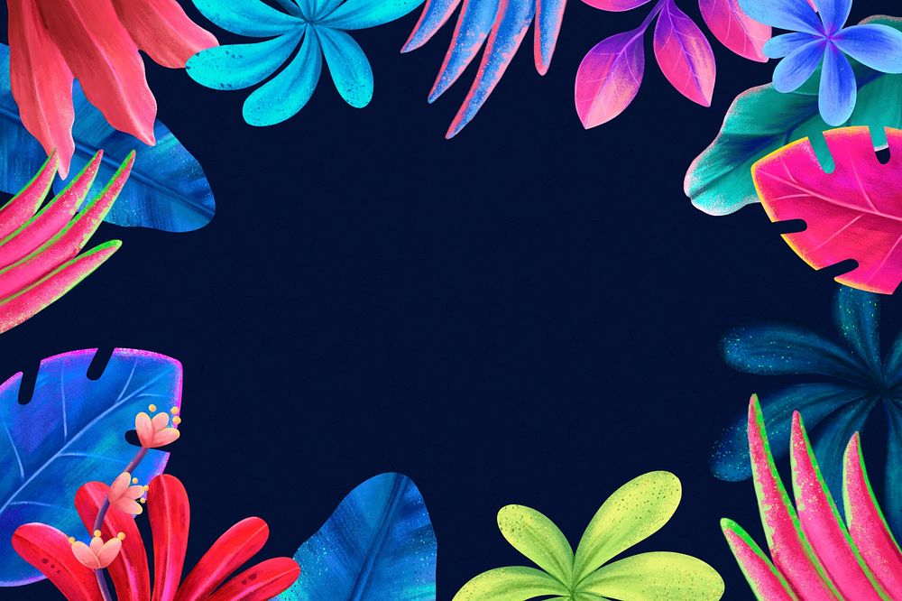 Colorful tropical frame background, dark design