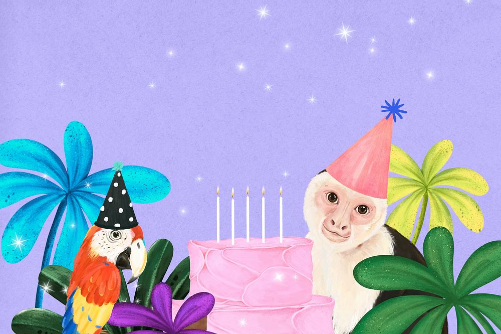 Birthday animal border background, purple design