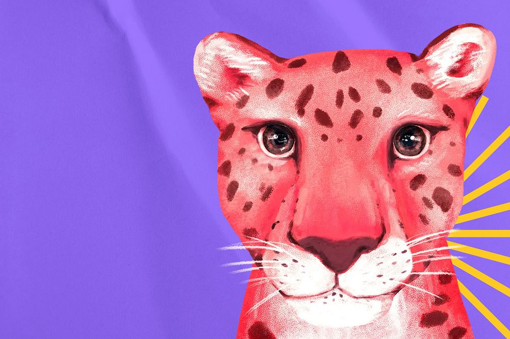 Cute leopard wildlife background, purple design