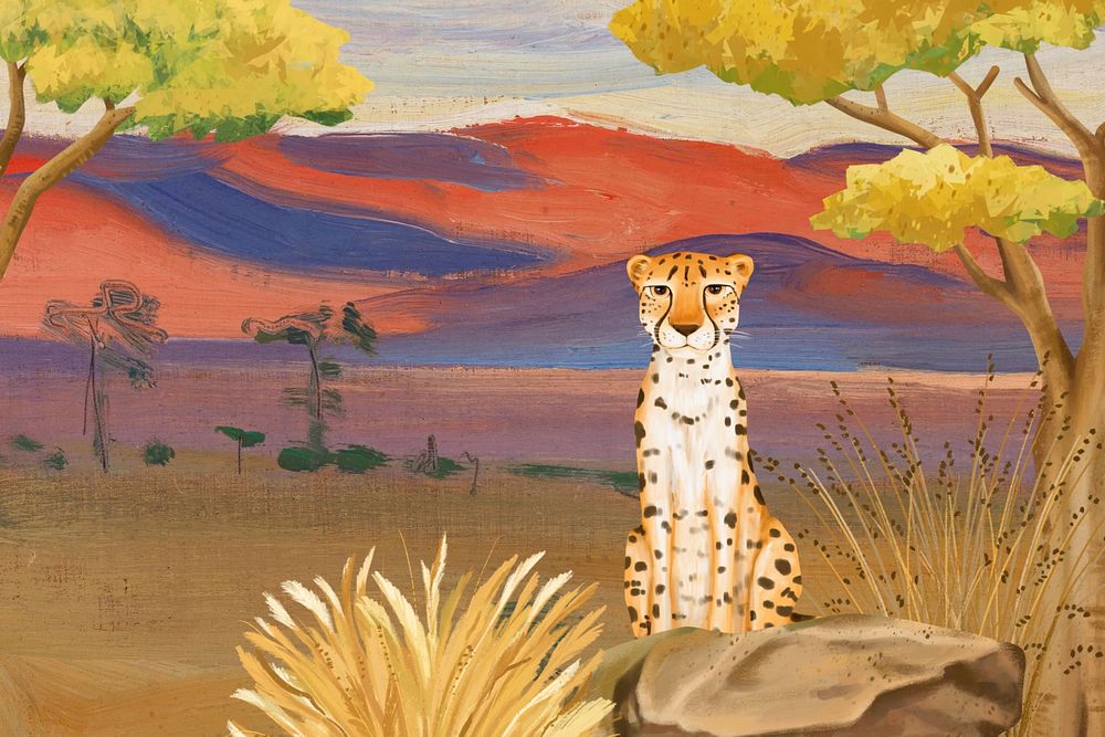 Cute cheetah background, colorful drawing design