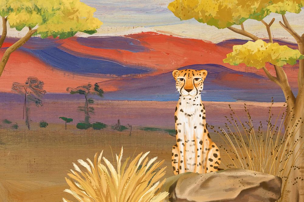 Cute cheetah background, colorful drawing design