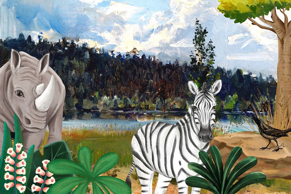 Savanna animals background, drawing design