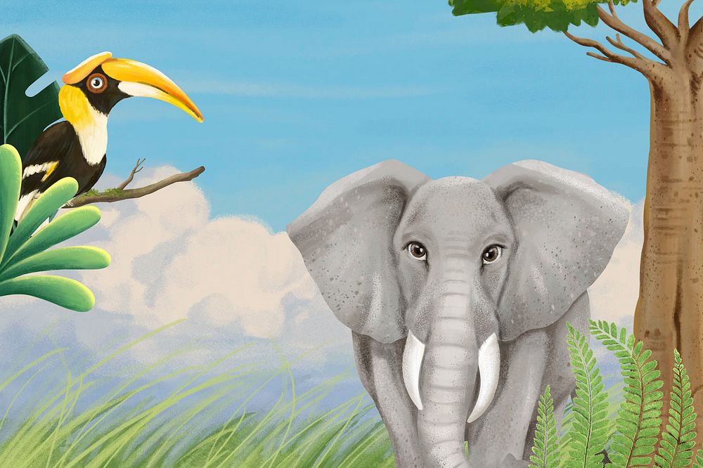 Elephant wildlife background, drawing design