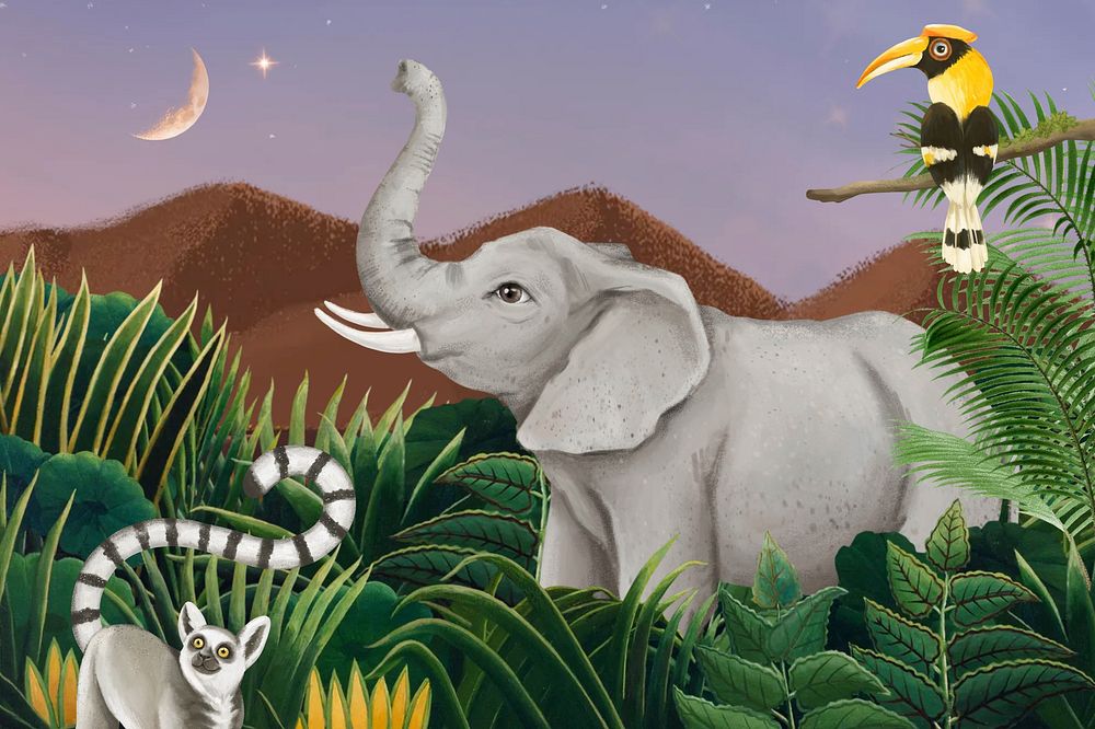Night safari background, drawing design