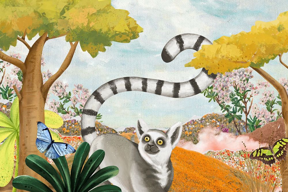 Cute wildlife background, blue sky & lemur design