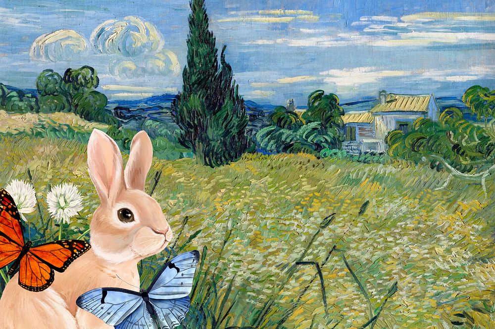 Rabbit in garden background, drawing design