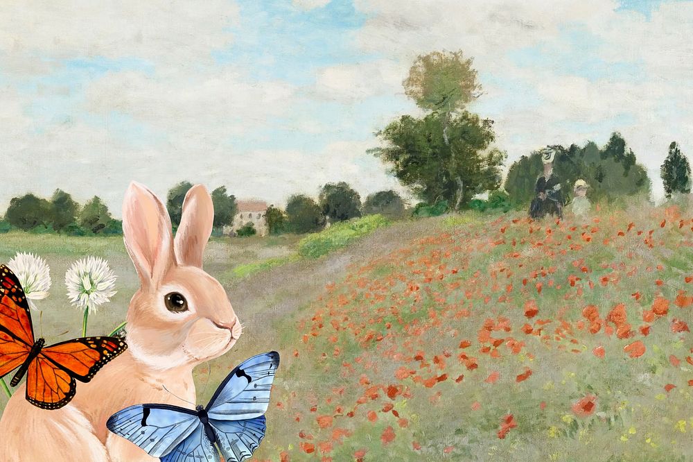 Rabbit in garden background, drawing design