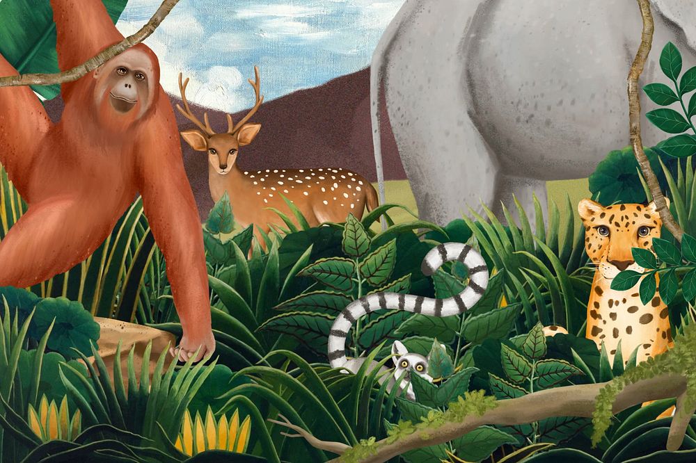 Jungle animals background, drawing design