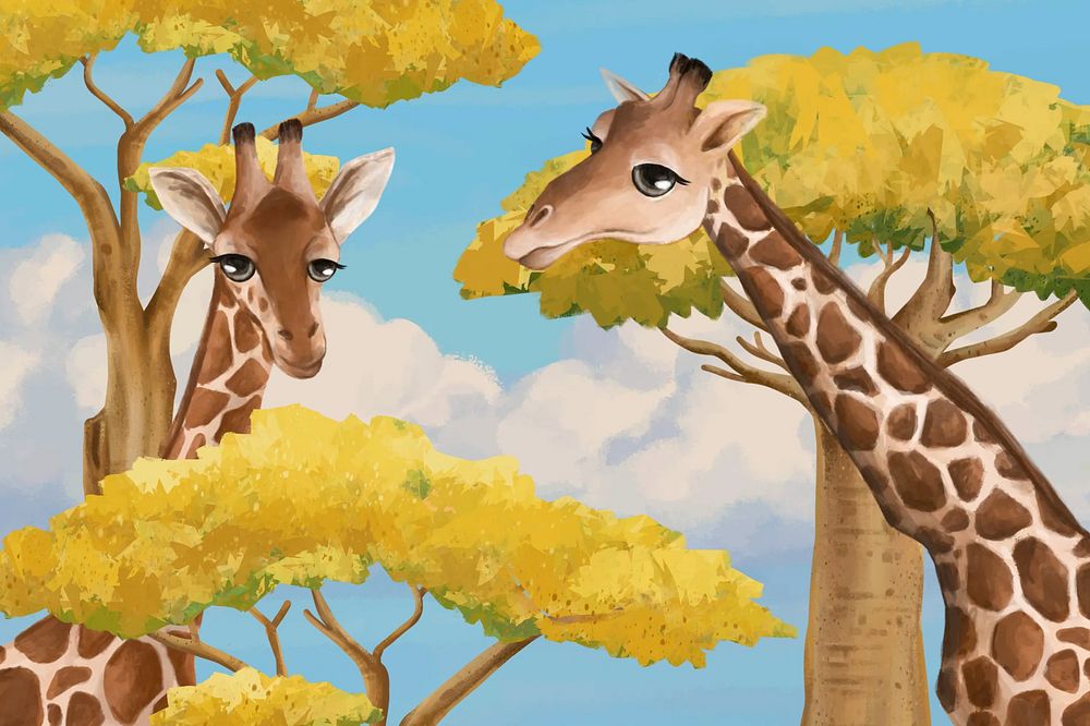 Cute giraffe background, blue sky design