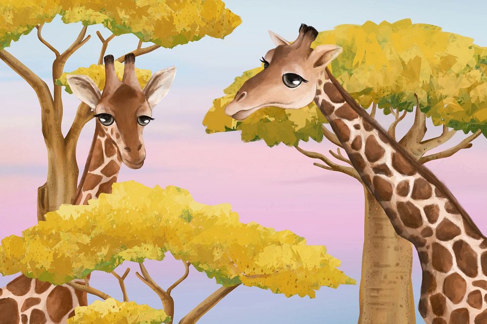 Cute giraffe background, pink sky design