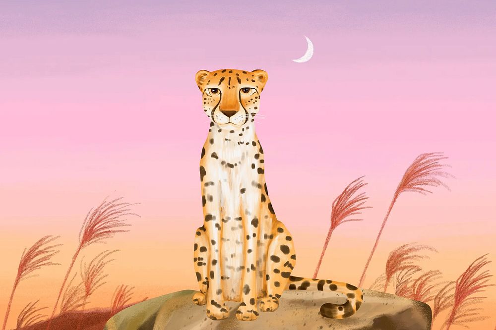 Leopard night safari background, pink sky design