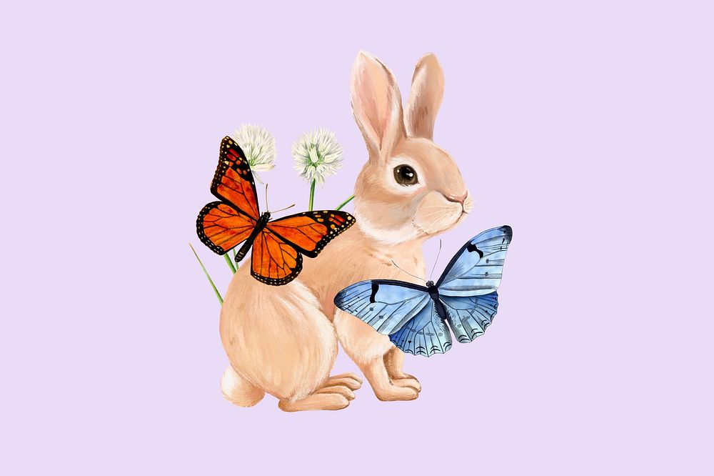 Cute rabbit illustration, purple drawing design