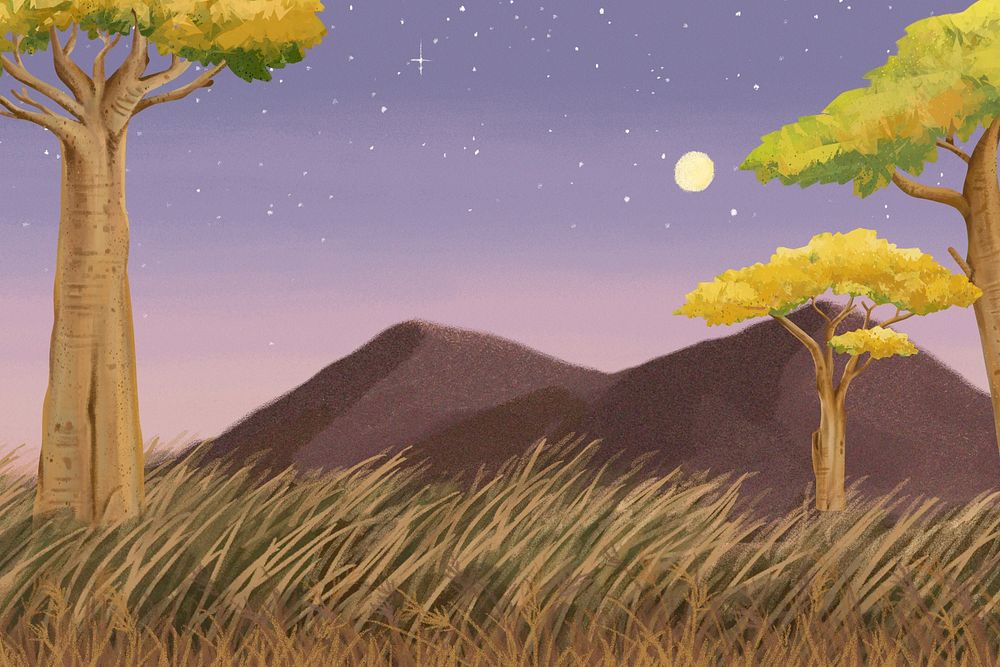 Baobab tree background, night sky design