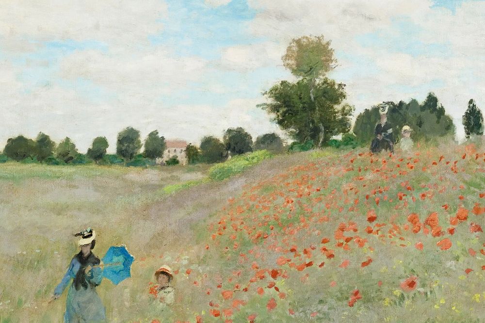 Flower garden painting background, women walking