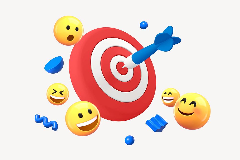 Dart hitting target, happy emoticons business remix