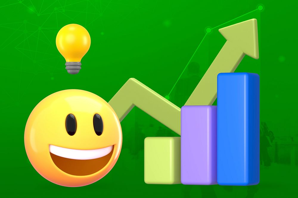 Growing business emoticon, 3D rendering graphic