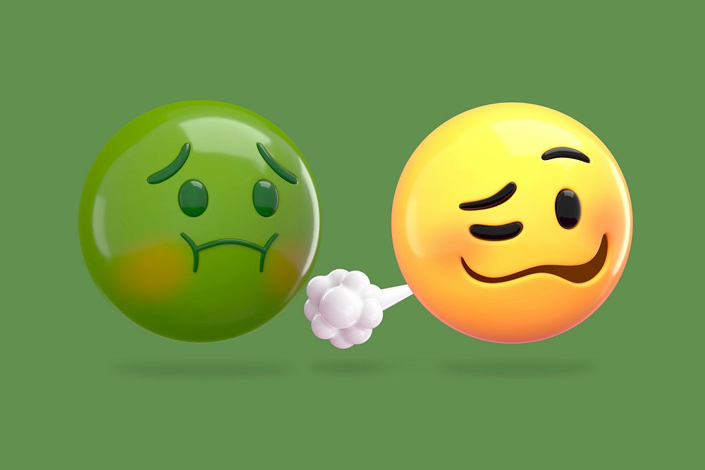 Nauseated face emoticon, green background