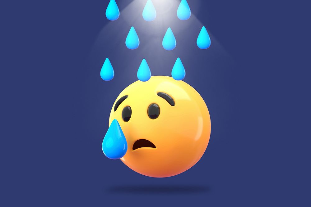 Crying face sad emoji, blue background