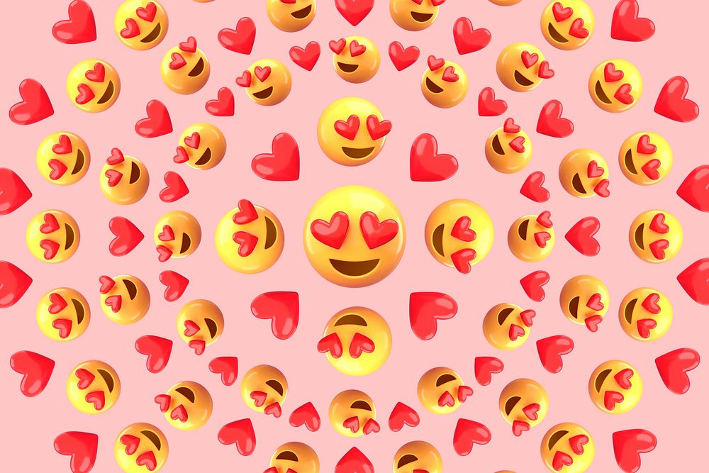 3D heart-eyes emoticons patterned background