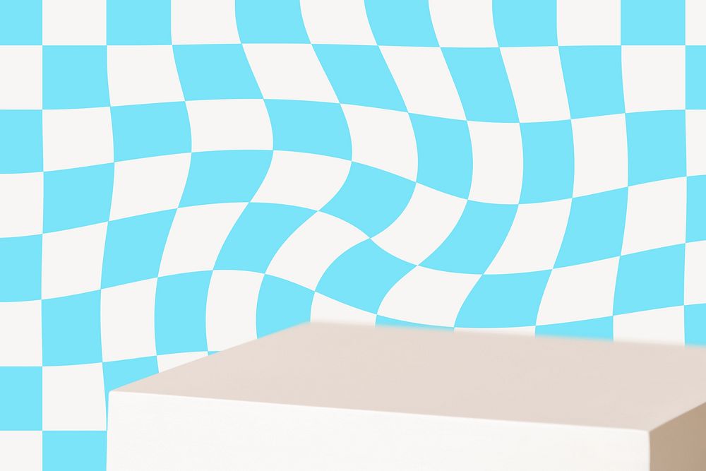 Blue product backdrop, distorted checkered pattern