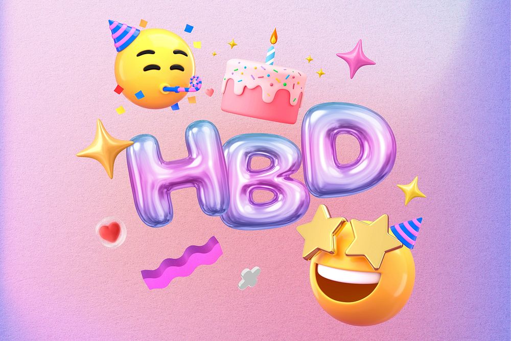 3D HBD party emoticons, birthday celebration illustration
