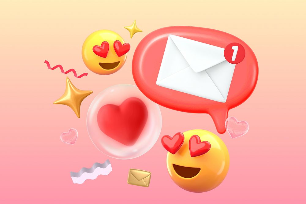 3D love message notification, emoticon illustration