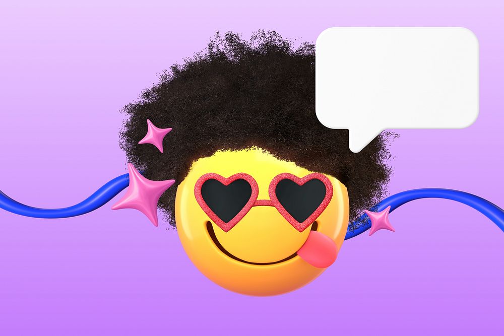 Afro-head emoticon, 3D social media graphic