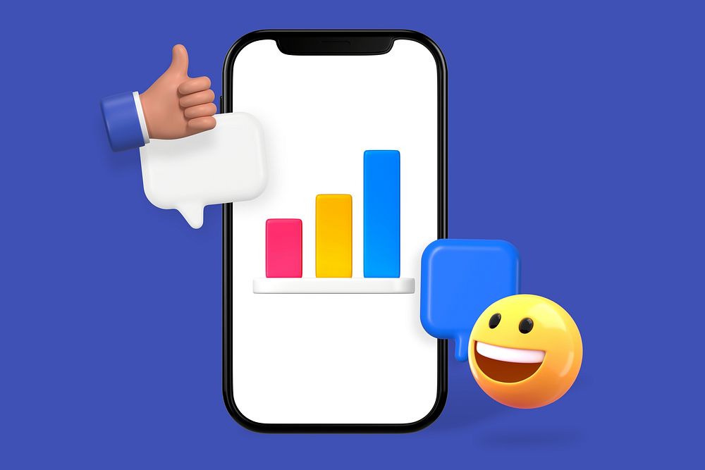 Growing bar chart, 3D business emoticon remix