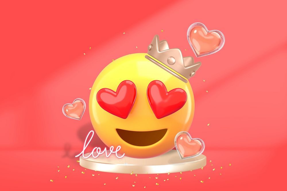 3D heart-eyes king emoticon, Valentine's illustration