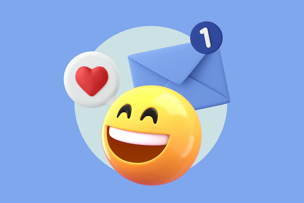 3D mail notification, emoticon illustration