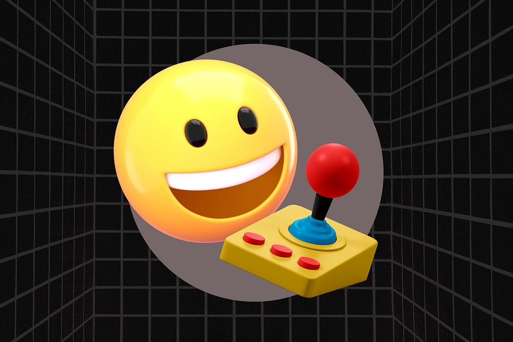 3D smiling emoticon playing game illustration