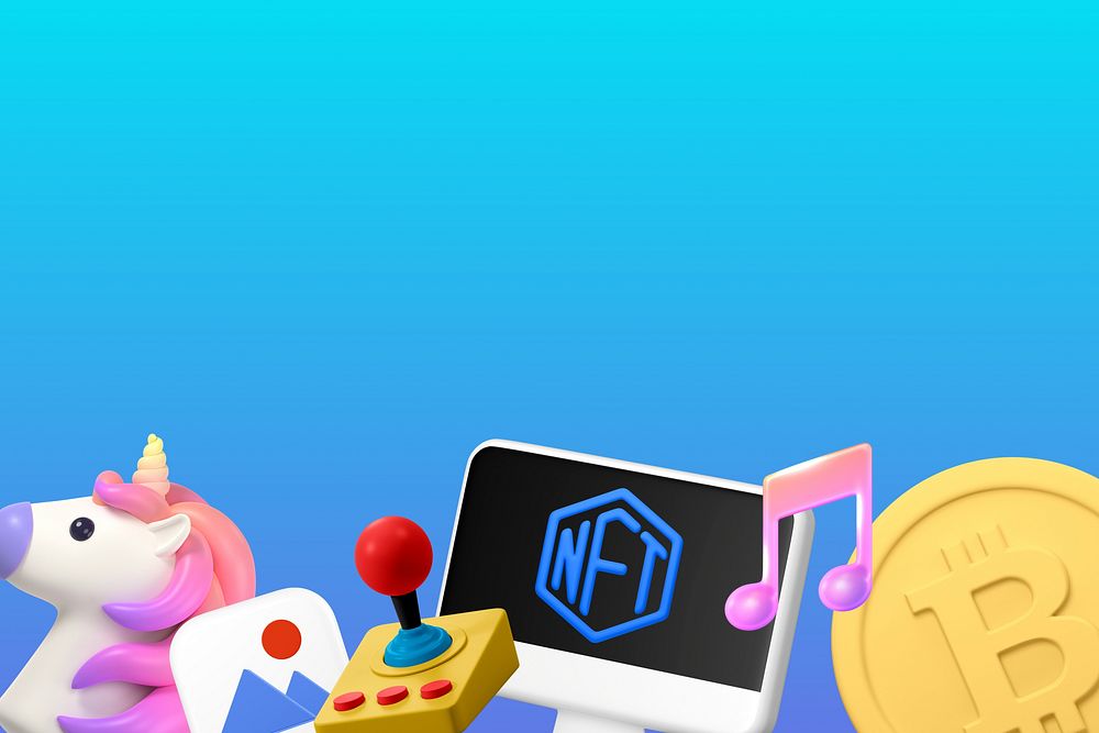 Cute NFT emoticons background, blue 3D rendering graphic
