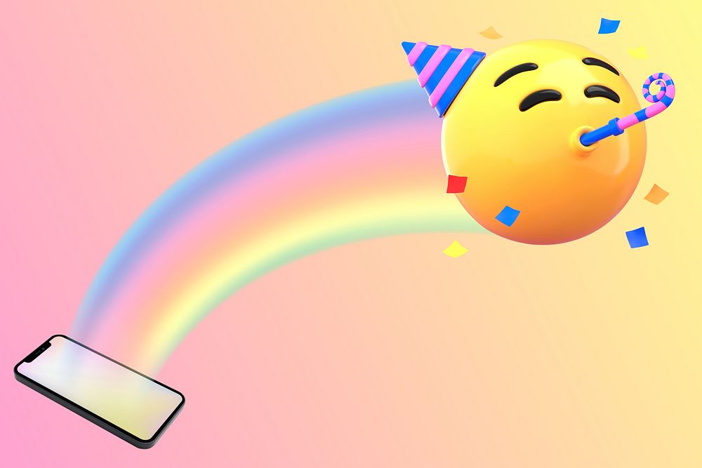 Birthday party emoticon background, gradient 3D design