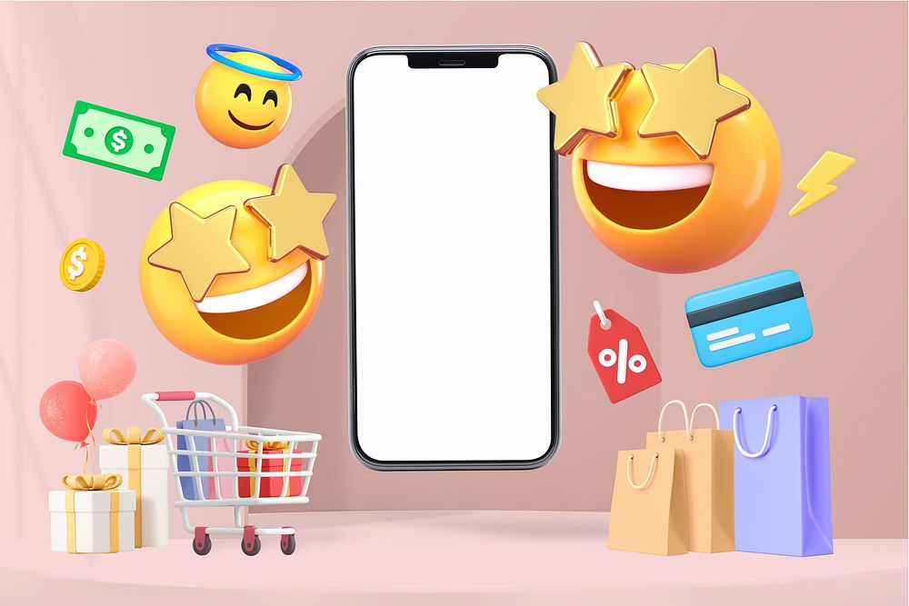 3D shopping emoticon, online business illustration