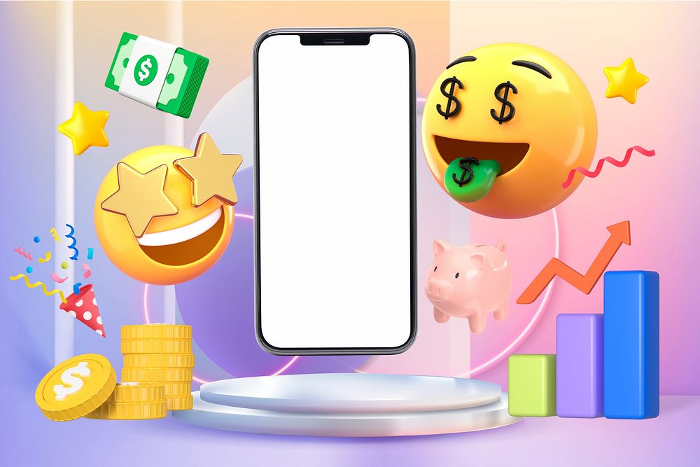 Money-mouth face emoticon phone screen, growing revenue business