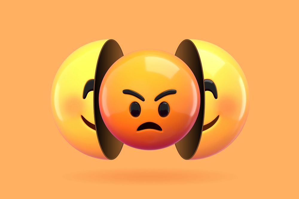 3D angry emoticon under smiling face illustration