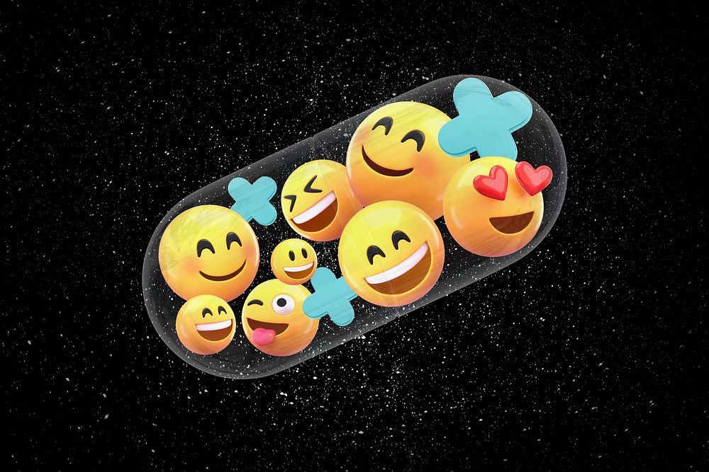 3D happy emoticons in capsule, health illustration