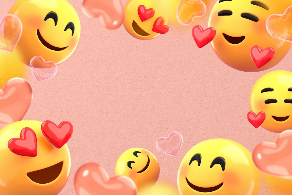 Cute emoticons frame background, 3D pink design