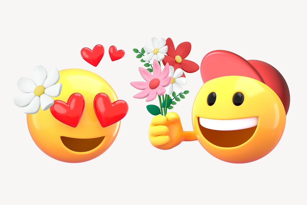 Giving flower emoji, 3D emoticon illustration
