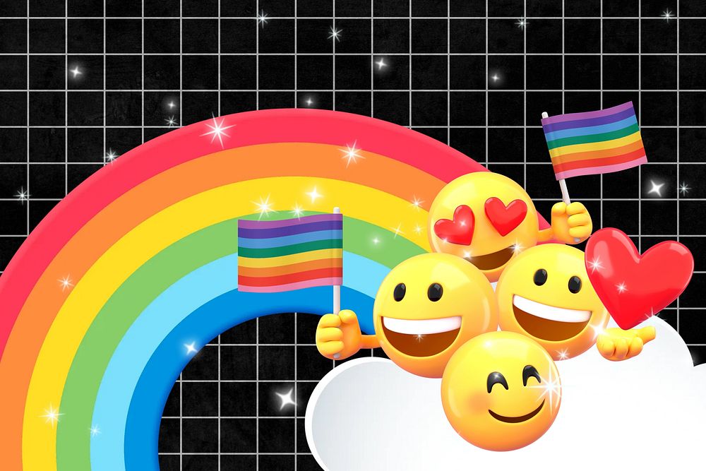 Black LGBT 3D emoji background, grid design