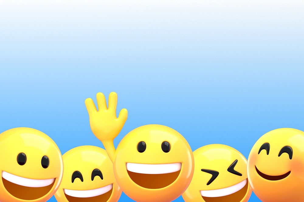 Emoticons gradient blue border background, 3D emoji design