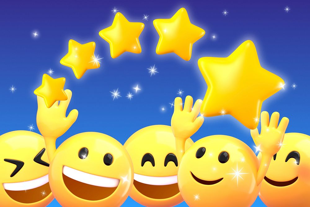 Star ratings blue background, 3D emoji design