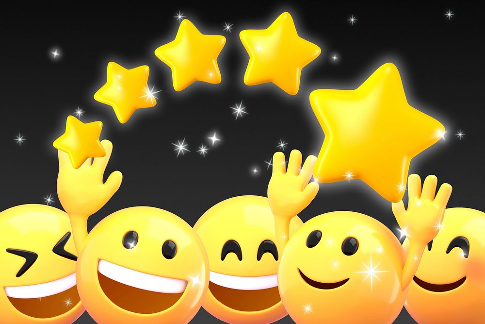 Star ratings black background, 3D emoji design