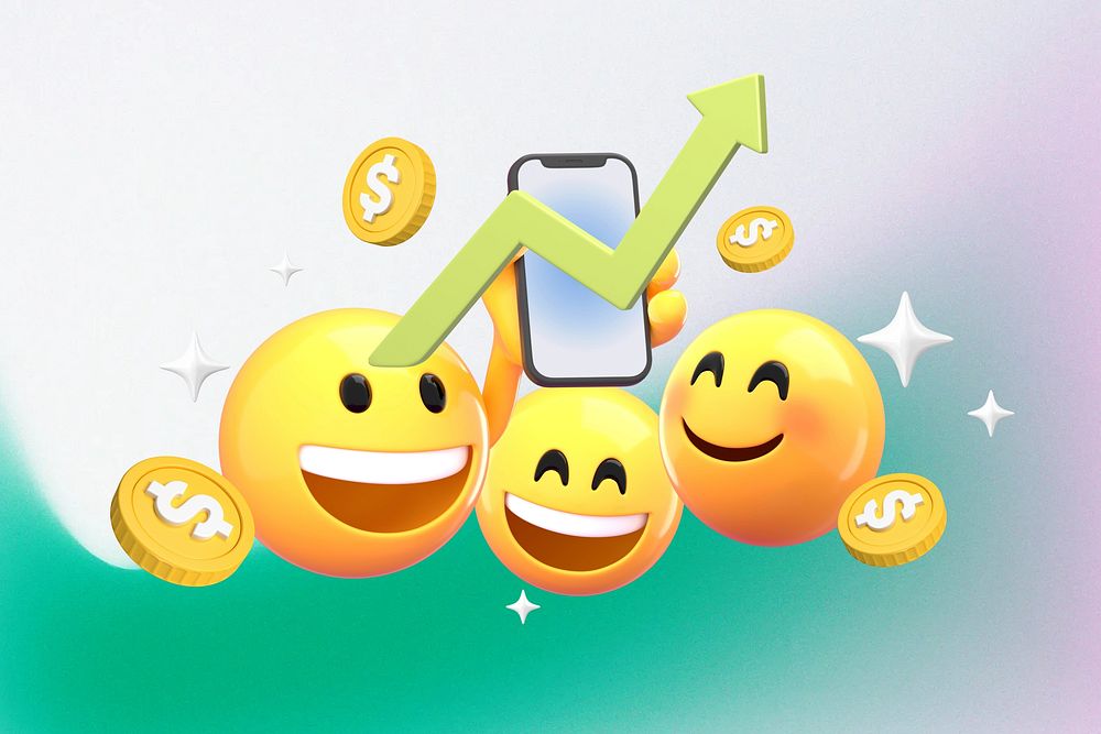 Online investing background, 3D emoji design