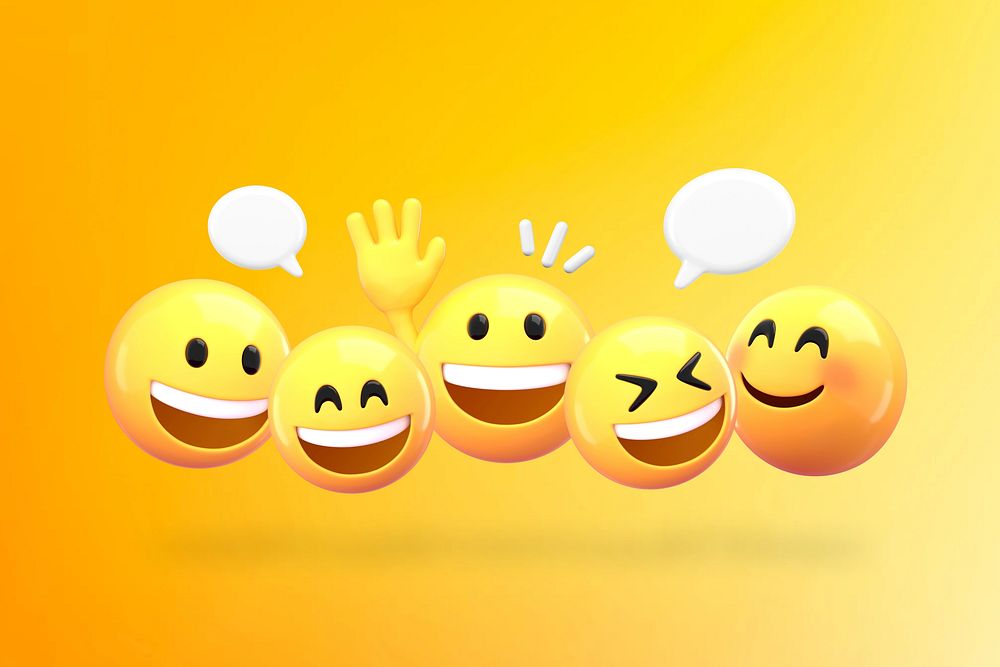 Texting emoticons yellow background, 3D emoji design