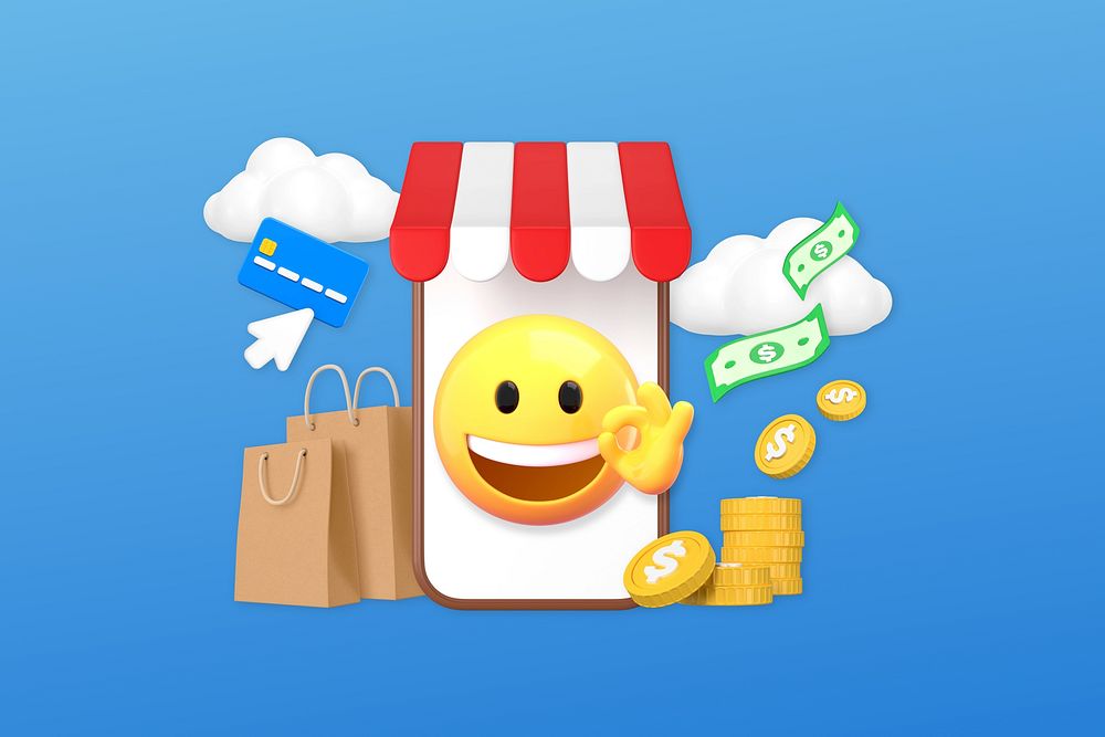 Online shopping  background, 3D emoji design