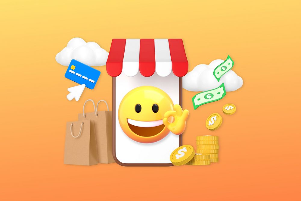 E-commerce business background, 3D emoji design