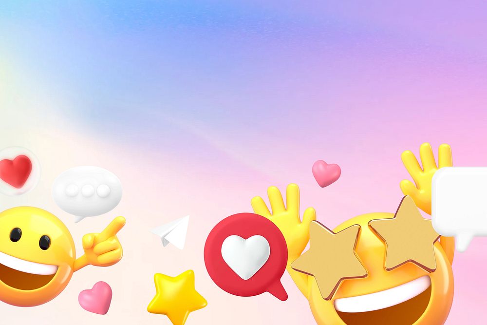 Social media purple background, 3D emoji design